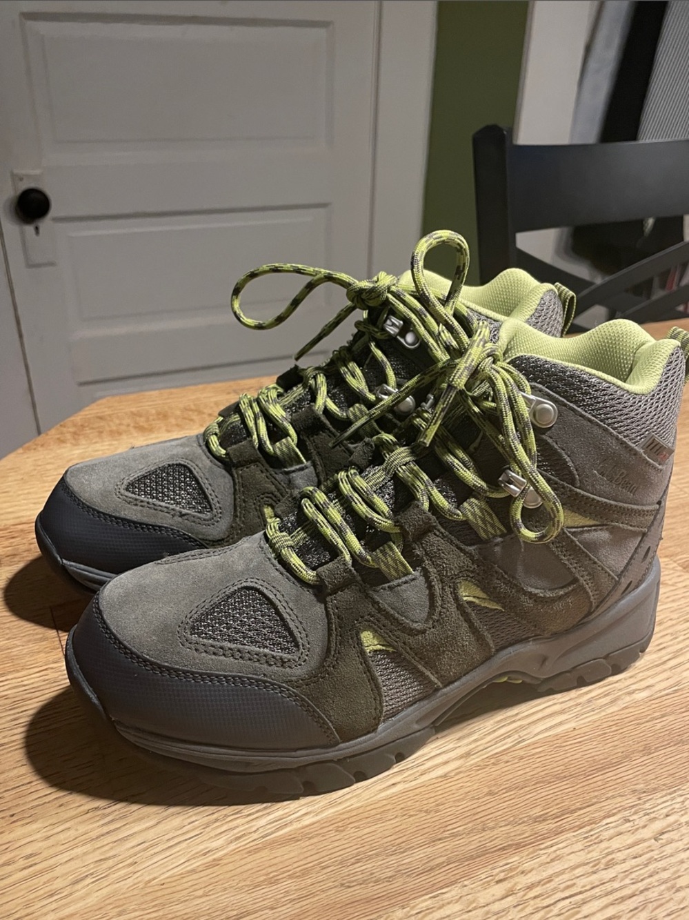 L.L.Bean Gray Suede Hiking Boots with Lime Accents